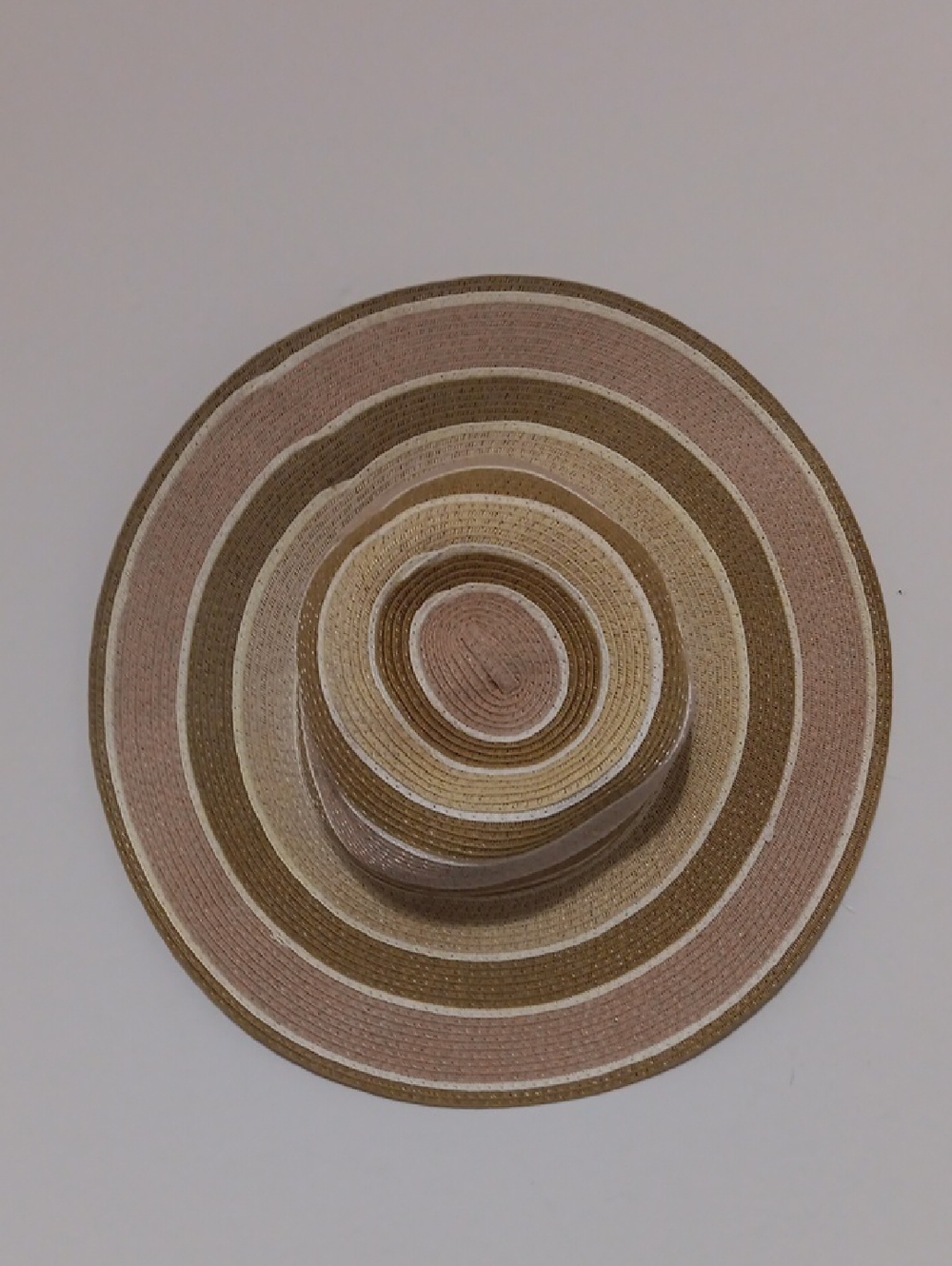 Wide Brim Straw Hat in Pink, Tan & Cream